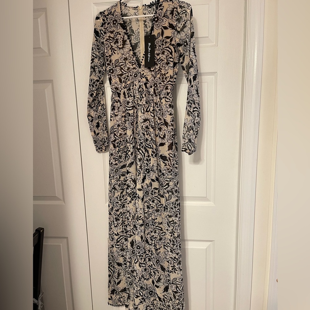 NEW For Love & Lemons Black/Cream Floral Dress Size XS